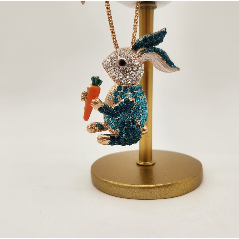 NWT Betsey Johnson Jeweled Bunny Carrot 24" Goldtone Chain Lobster Claw‎ Clasp - Picture 3 of 9